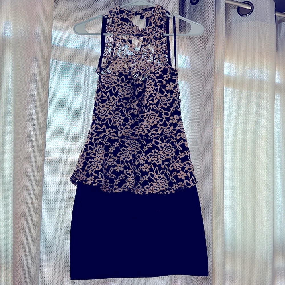 Women dress, lace top, black and tan, size small
